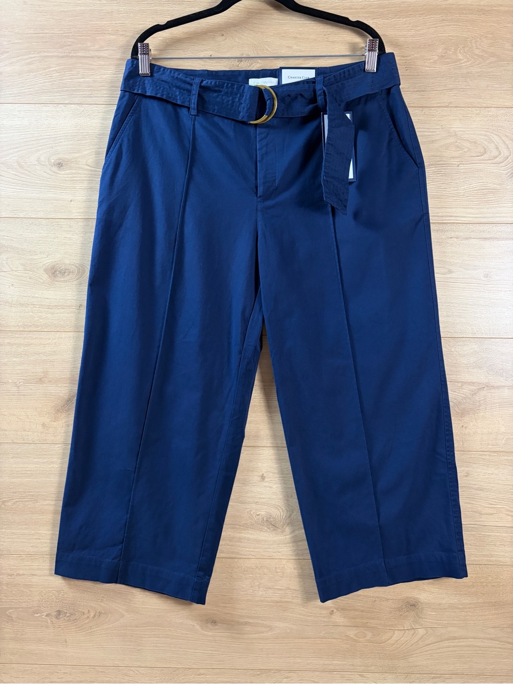 Charter Club Blue Wide Leg Crop Pants 12 with Buckle Belt NWT